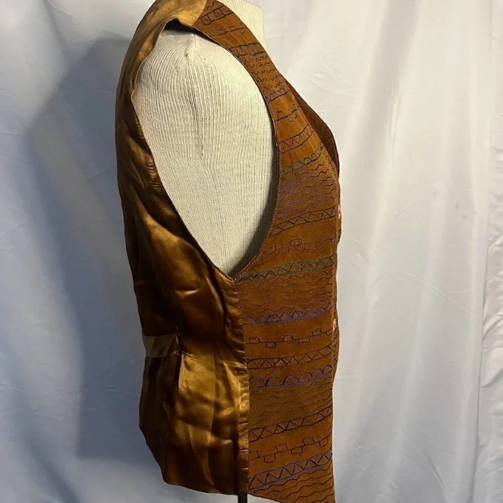 Etosha Women's Vintage Embroidered Brown Suede Vest - Picture 2 of 9